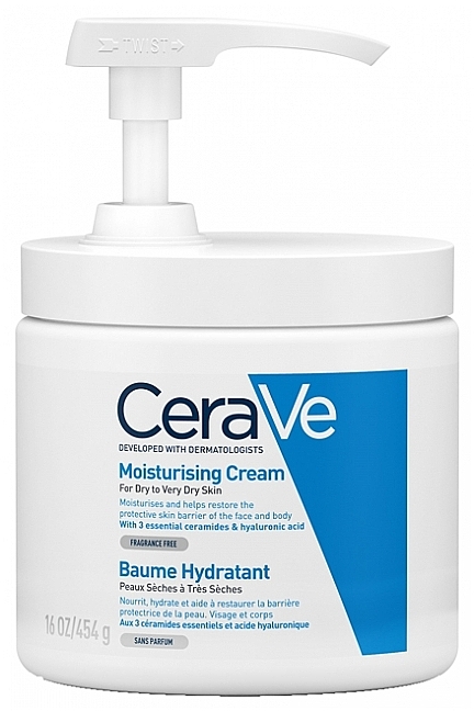Зволожувальний крем з помпою для сухої та дуже сухої шкіри обличчя і тіла - CeraVe Moisturising Cream — фото N1