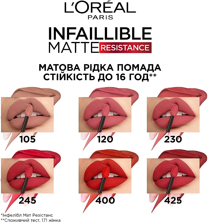 Матовая жидкая помада для губ - L'Oreal Paris Infallible Matte Resistance Liquid Lipstick — фото N2