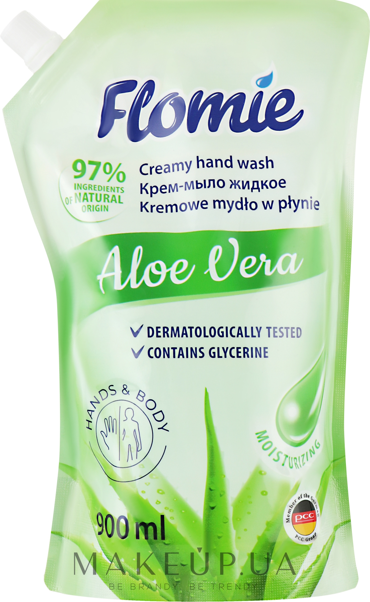 Увлажняющее жидкое крем-мыло - Flomie Aloe Vera Creamy Hand Wash (сменный блок) — фото 900ml