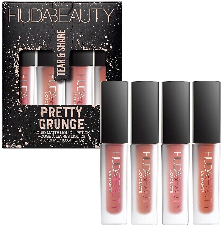 Набір помад - Huda Beauty Pretty Grunge Liquid Matte Lip Quad (lipstick/4х1.9ml) — фото N1
