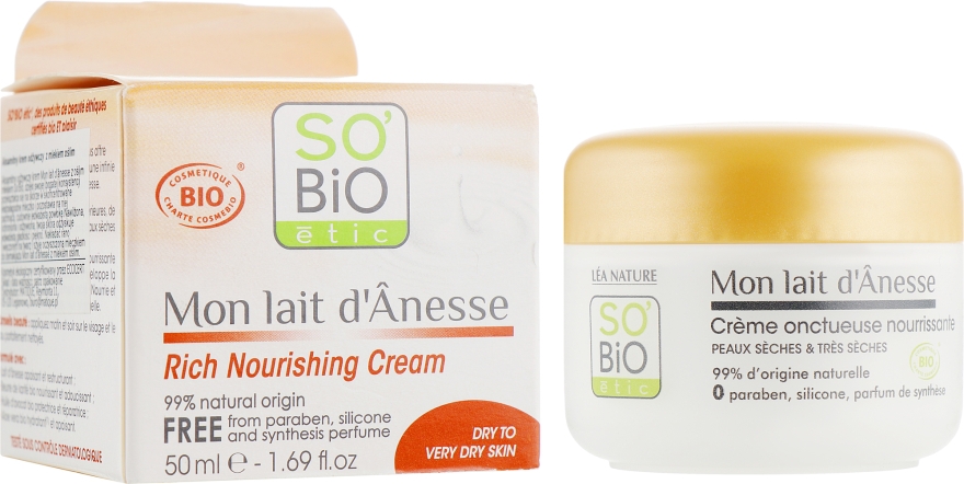Интенсивный питательный крем для лица с ослиным молоком - So'Bio Etic Mon Lait d'Anesse Rich Nourishing Cream — фото N1
