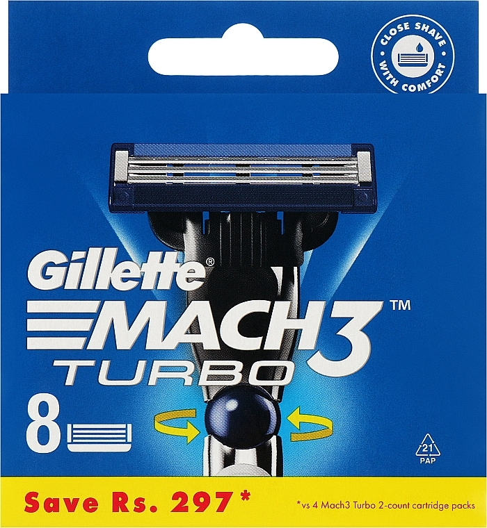 Сменные кассеты для бритья, 8 шт. - Gillette Mach3 Turbo 6 Months Of Shaving — фото N1