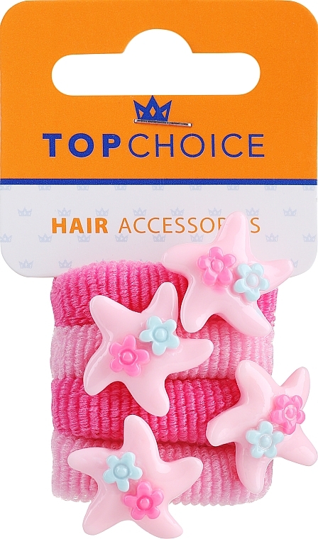 Резинки для волосся 21831, 4 шт., рожеві з зірочками - Top Choice — фото N1
