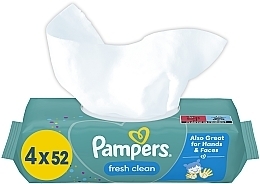 Духи, Парфюмерия, косметика Детские влажные салфетки "Fresh Clean", 4x52шт. - Pampers