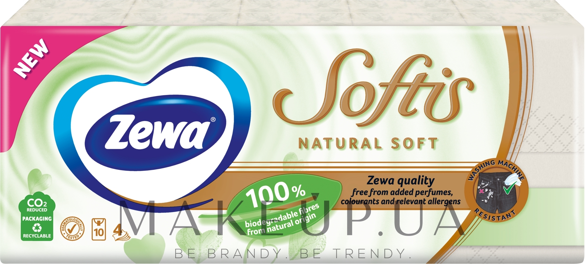 Носові хустинки паперові без аромату, чотиришарові, 10 упаковок по 9 шт - Zewa Softis Natural Soft — фото 10x9шт
