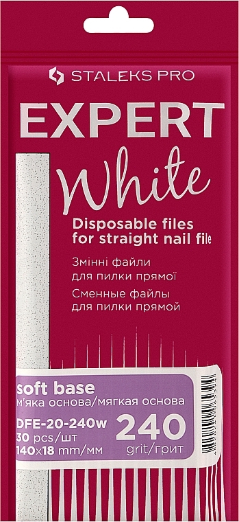 Набір змінних файлів для пилки прямої на м'якій основі, білі, 240 грит, 30 шт. - Staleks Pro Expert White 20 — фото N1