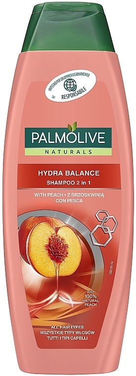 Шампунь 2в1 "Гидробаланс. Экстракт Персика" увлажняющий, шелковистые волосы - Palmolive Naturals — фото N3