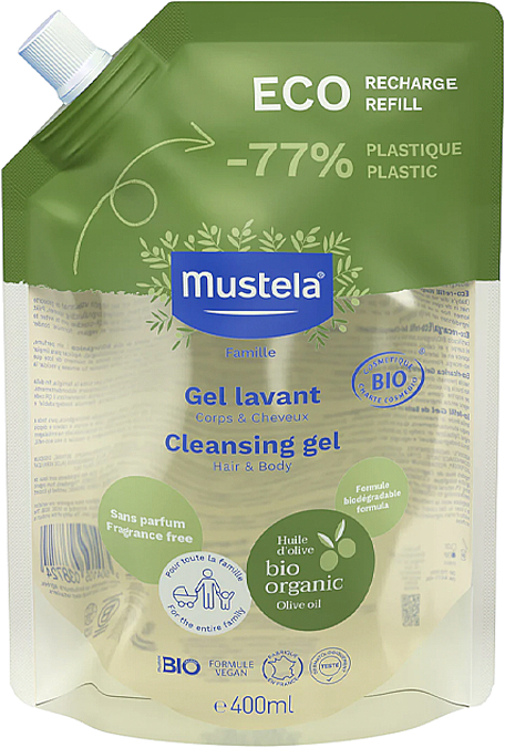 Гель для мытья тела и волос, без запаха - Mustela Bio Organic Cleansing Gel (дой-пак) — фото N1