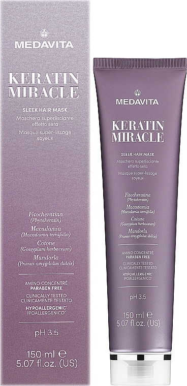 Ультраразглаживающая маска для волос с эффектом шелка - Medavita Keratin Miracle Sleek Hair Mask — фото N3