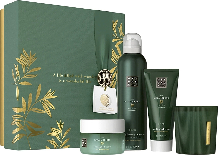 Набір - Rituals The Ritual of Jing Medium Set 2024 (sh/foam/200ml+candle/140g+b/cr/100ml+b/scrub/125g) — фото N1