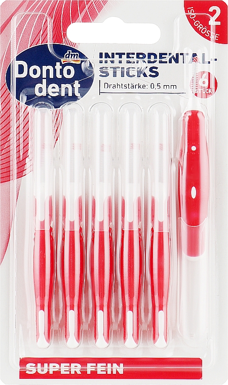 Міжзубні щітки, 0,5 мм, червоні - Dontodent Interdental-Sticks ISO 2 — фото N1