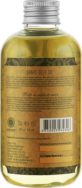 Олія для тіла "Виноград" - Saules Fabrika Grapeseed Oil — фото N2