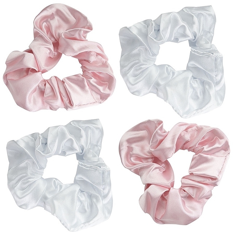 Резинки для волосся атласні, рожеві та білі, 4 шт. - Brushworks Pink & White Satin Scrunchies — фото N2