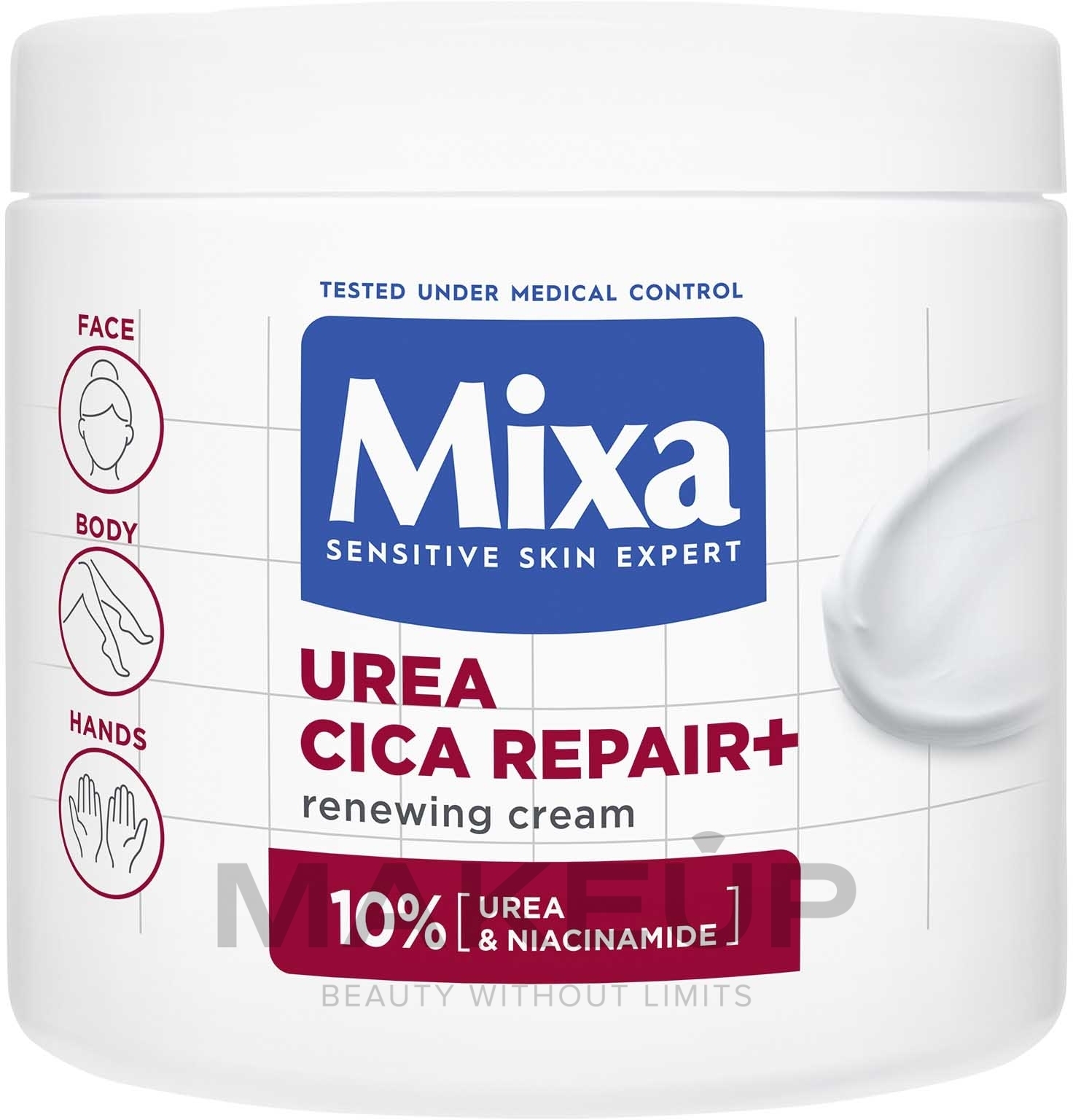 Восстанавливающий цика-крем с уреей для сухой огрубевшей кожи лица, рук и тела - Mixa Urea Cica Repair+ Regenerating Cream — фото 400ml