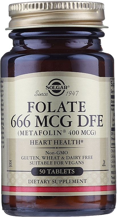 Дієтична добавка "Фолієва кислота" (Metafolin 400mcg) - Solgar Health & Beauty Folate 666 MCG DFE Metafolin — фото N2