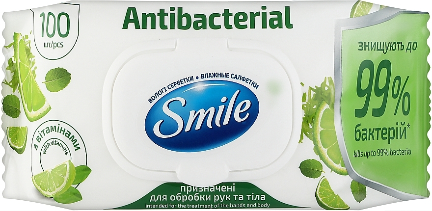 Вологі серветки "Лайм", 100 шт. - Smile Baby Antibacterial — фото N2