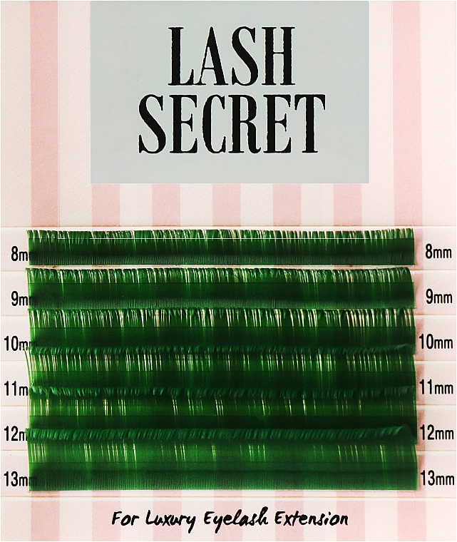 Накладні вії, смарагдові, mix, 6 ліній (0,1, D, (8-13)) - Lash Secret — фото N1