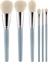 Набір пензлів для макіяжу, блакитні, 6 шт. - Tools For Beauty Set Of 6 Make-Up Brushes — фото N1