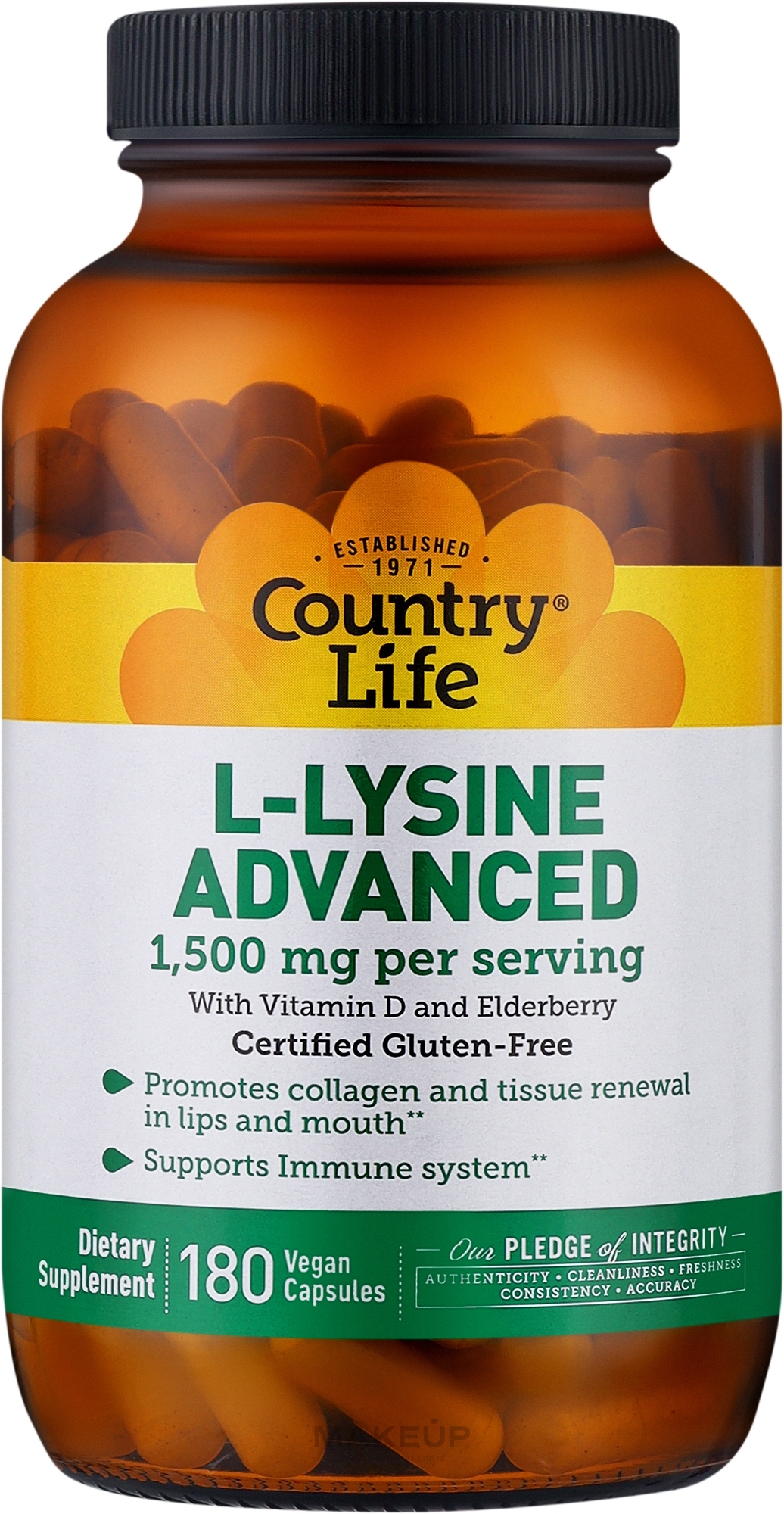 Аминокислота "L-лизин", 1500 мг - Country Life L-Lysine Advanced 1500 mg — фото 180шт
