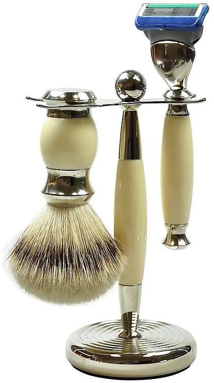 Набор для бритья - Golddachs Finest Badger, Fusion Polymer Ivory Chrom (sh/brush + razor + stand) — фото N1