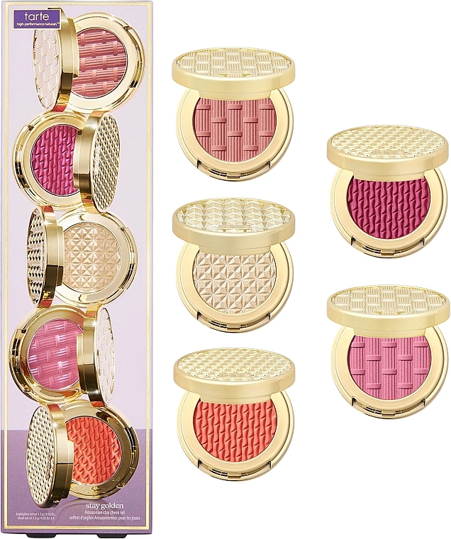 Набор - Tarte Cosmetics Stay Golden Amazonian Clay Cheek Set (highl/1,5g + blush/4x1,5g) — фото N1