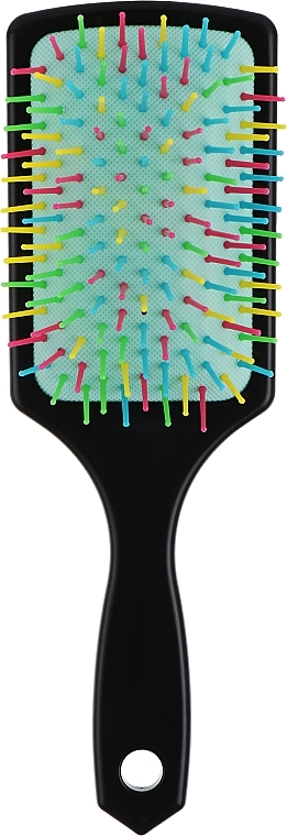 Щётка для волос широкая С0264-1, чёрный+голубой с цветными зубчиками - Rapira