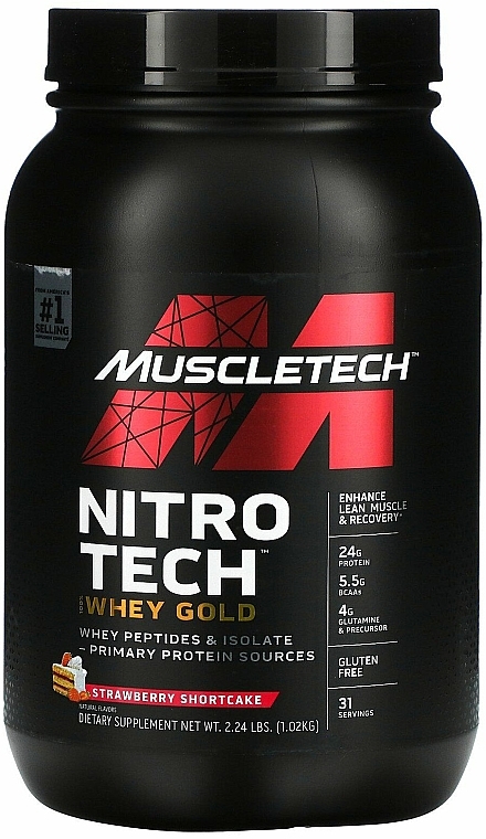 Сывороточный протеин, клубничный пирог - MuscleTech Nitro Tech 100% Whey Gold Strawberry Shortcake — фото N1