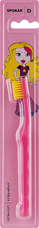 Зубна щітка "D", дитяча від 0 до 6 років, екстрам'яка, рожево-жовта - Spokar Dot