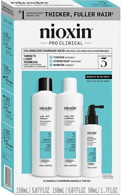 Набор - Nioxin Pro Clinical System 3 Set (sh/150ml + cond/150ml + ser/50ml) — фото N1