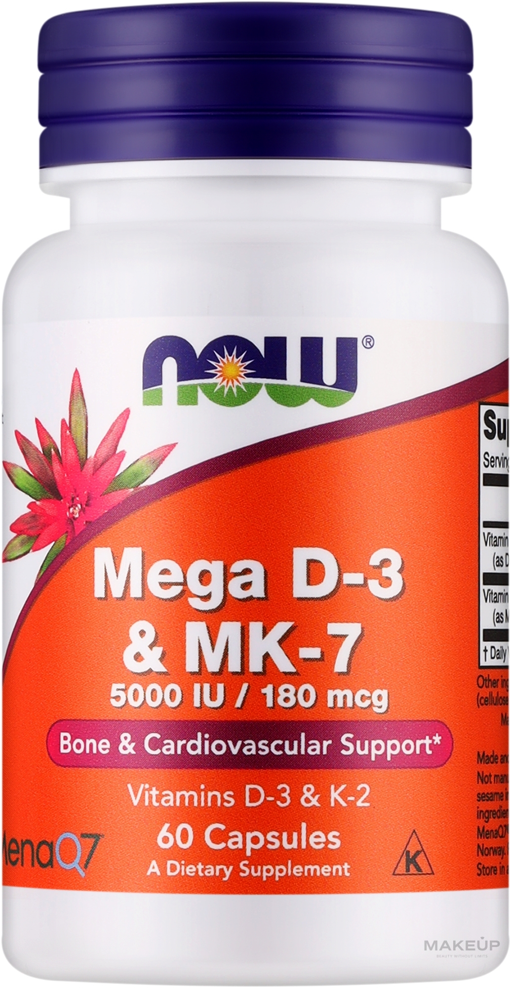 Пищевая добавка "Mega D-3 & MK-7", 60 капсул - Now Foods Mega D-3 & MK-7 — фото 60шт