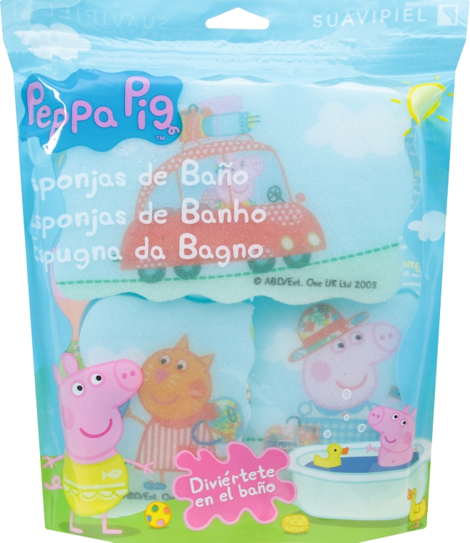 Набір губок "Свинка Пеппа", 3 шт., "Подорож", блакитні - Suavipiel Peppa Pig Bath Sponge — фото N1