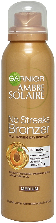 Спрей-автозагар - Garnier Ambre Solaire No Streaks Bronzer Medium Self Tan Body Mist