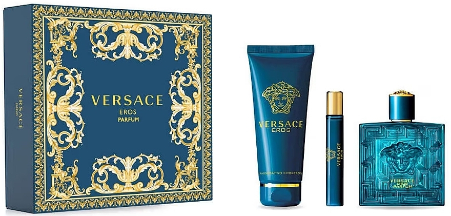 Versace Eros Parfum - Набор (parfum/100ml + parfum/mini/10ml + sh/gel/150ml) — фото N1