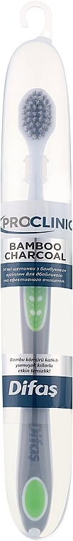 Зубная щетка с бамбуковым углем 512575, мягкая, в дорожном кейсе, серая с белым - Difas Pro-Сlinic Bamboo Charcoal — фото N1
