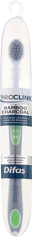 Зубна щітка з бамбуковим вугіллям 512575, м'яка, в дорожньому кейсі, сіра з білим - Difas Pro-Сlinic Bamboo Сharcoal — фото N1