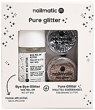 Набор - Nailmatic Pure Glitter Silver/Gold Glitter (base/8ml + glitter/2pcs + brush) — фото N1