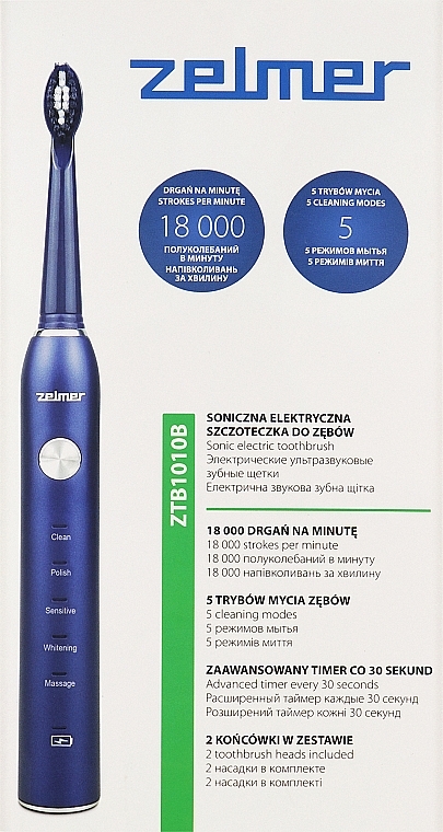 Електрична зубна щітка, синя - Zelmer ZTB1010B — фото N1