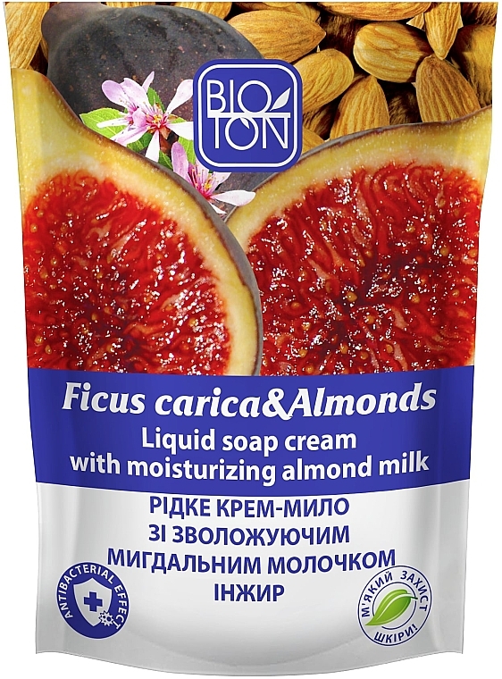 Жидкое крем-мыло "Инжир с увлажняющим миндальным молочком" - Bioton Cosmetics Active Fruits "Ficus carica & Almonds" Soap (дой-пак) — фото N1
