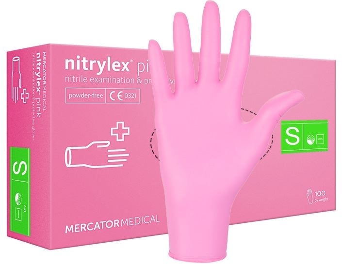 Рукавички нітрилові, оглядові, рожеві, розмір S - Mercator Medical Nitrylex Pink — фото N2