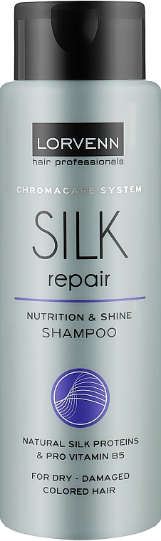 Шампунь для сухого, пошкодженого, фарбованого волосся - Lorvenn Silk Repair Nutrition & Shine Shampoo