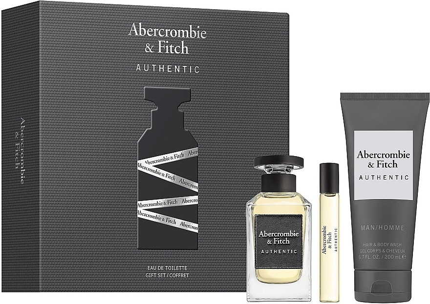 Abercrombie & Fitch Authentic Men - Набор (edt/100ml + edt/15ml + h&b/wash/200ml) — фото N1