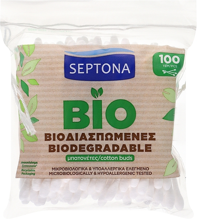 Ватные палочки биоразлагаемые 100 шт - Septona — фото N1