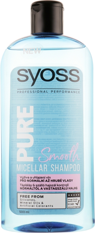 Мицеллярный шампунь для нормальных и густых волос - Syoss Pure Smooth Micellar Shampoo — фото N2