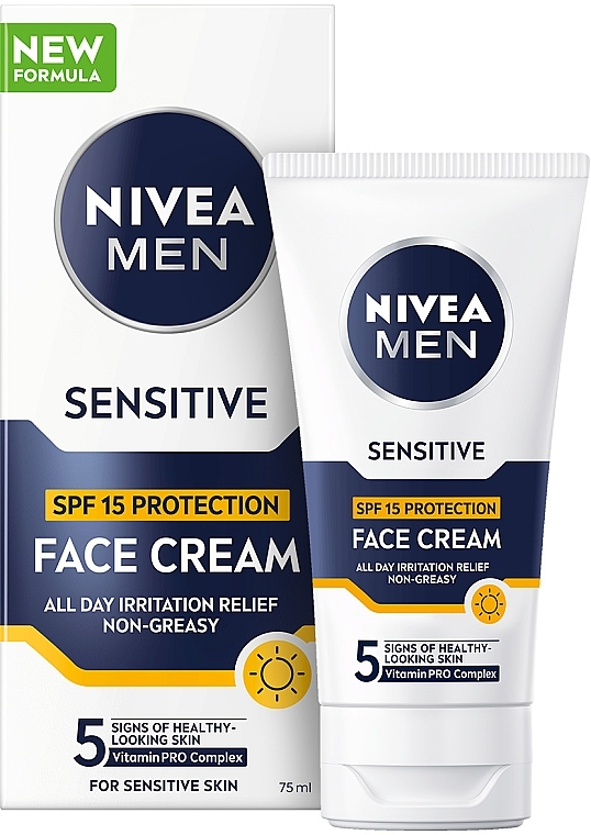 Чоловічий крем для догляду за чутливою шкірою обличчя - NIVEA MEN Sensitive Facial Cream SPF15 — фото N1