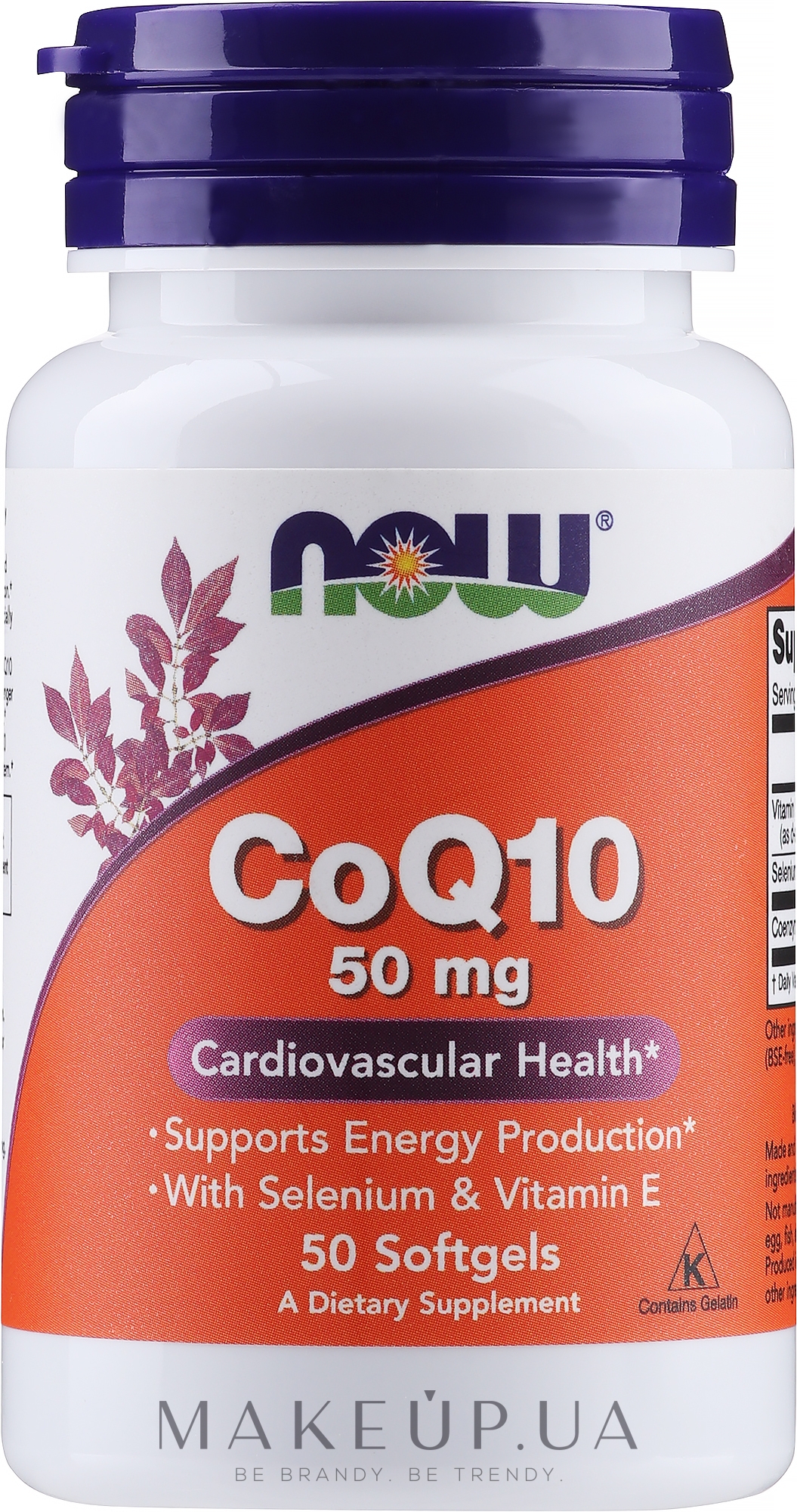 Коэнзим Q10, 50 мг, 50 гелевых капсул - Now Foods CoQ10 With Selenium & Vitamin E — фото 50шт