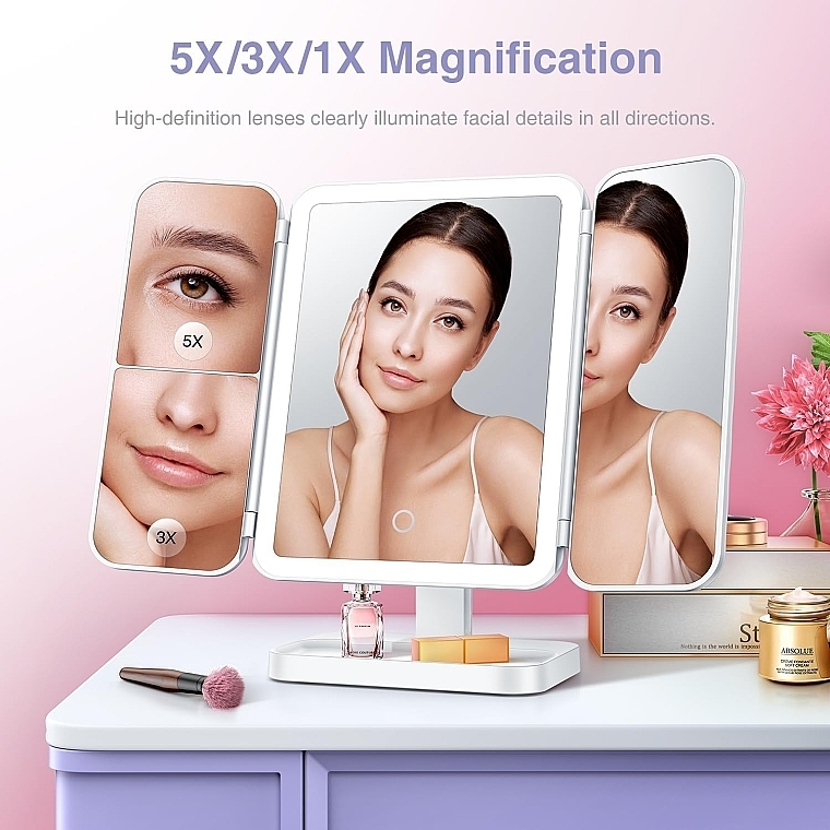 Дзеркало для макіяжу з LED підсвіткою і акумулятором, біле - Aimed Makeup Mirror 360 — фото N11