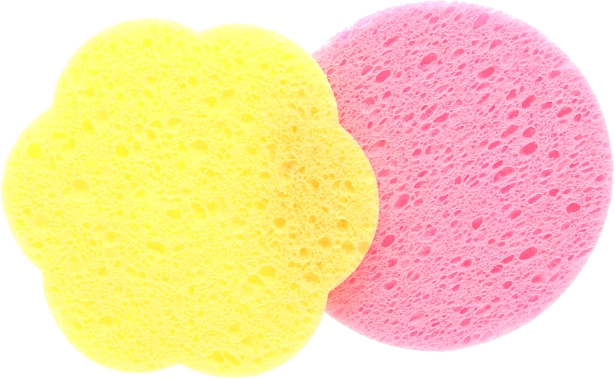 Спонж для вмивання, целюлоза, "Квітка + коло" жовтий + рожевий - Cosmo Shop — фото N1
