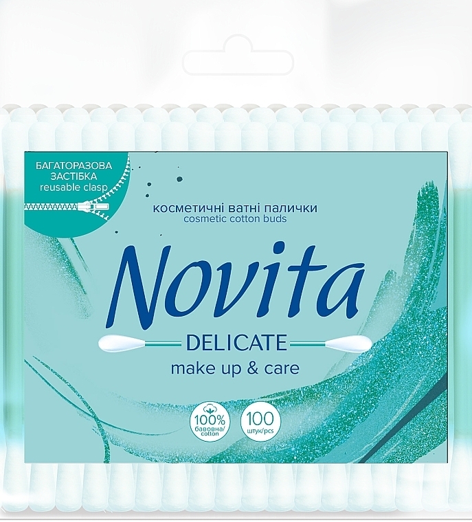 Палички ватні в поліетиленовому пакеті 100шт - Novita Delicate — фото N1