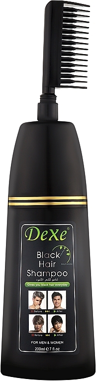 Шампунь з гребінцем для фарбування волосся та бороди - Dexe Hair Black Hair Shampoo — фото N1