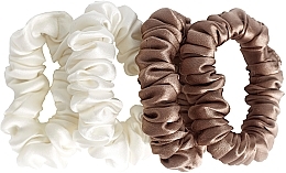 Парфумерія, косметика Набір резинок з натурального шовку, розмір S, біла + коричнева - de Lure Scrunchie Set